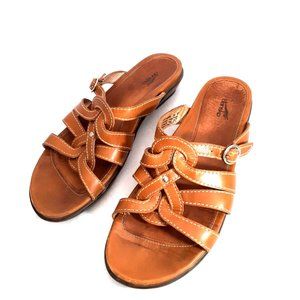 Dansko Size 39 / US 7.5 Women Sandal Slide Brown Leather pull on  slip on